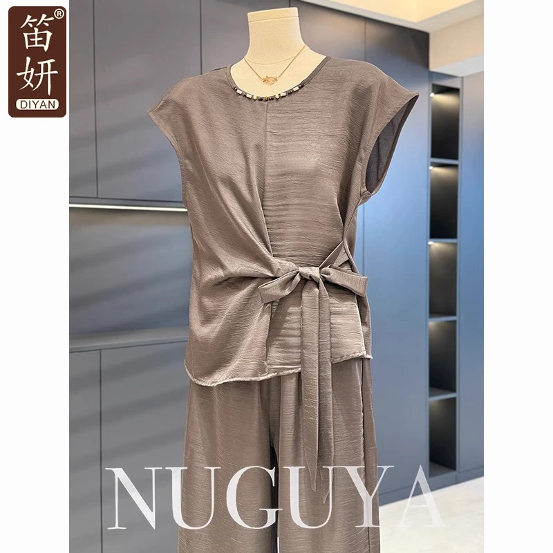 时髦洋气妈妈装雪纺套装女短袖夏装新款气质百搭显瘦中年人两件套