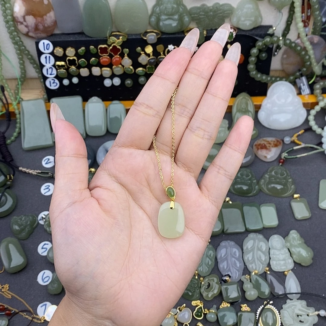 和田玉银S925镶嵌吊坠(不含链)