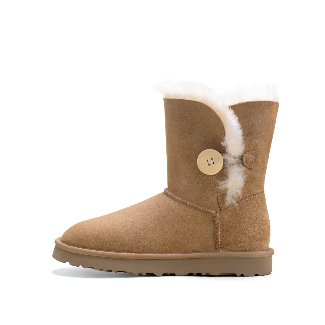 AIRCS优品【中筒木扣短靴】秋冬鞋子羊皮毛一体5803高筒木扣雪地靴