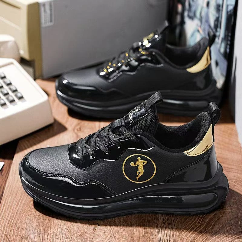 【南宗专属】专柜正品经典男士新款加绒保暖皮面软底黑色运动鞋9688