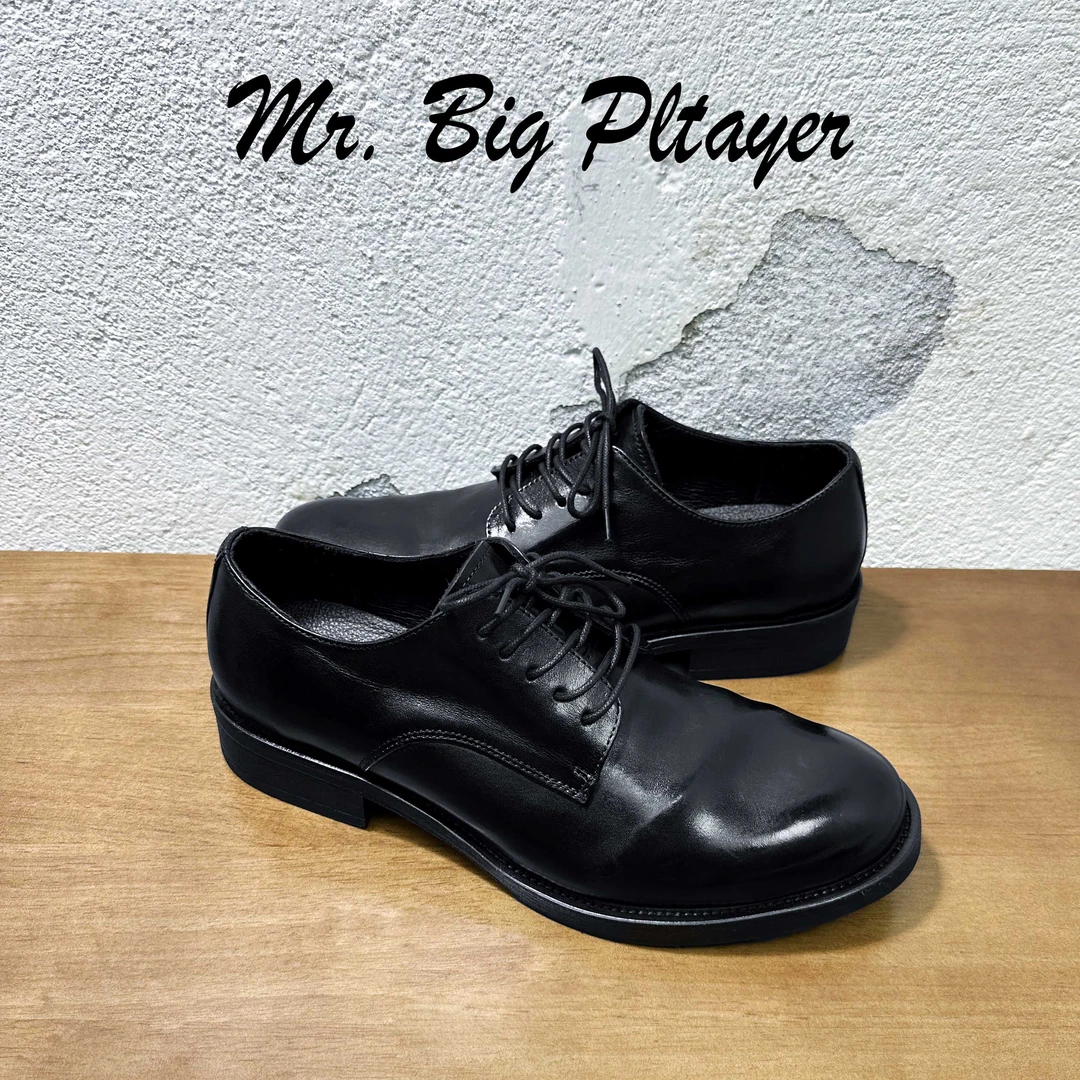 水洗马皮休闲男鞋透气真皮大底男皮鞋软底耐磨系带商务固特异工艺