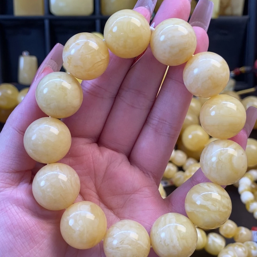 未镶嵌琥珀裸石浓蜡虎皮圆珠18➕