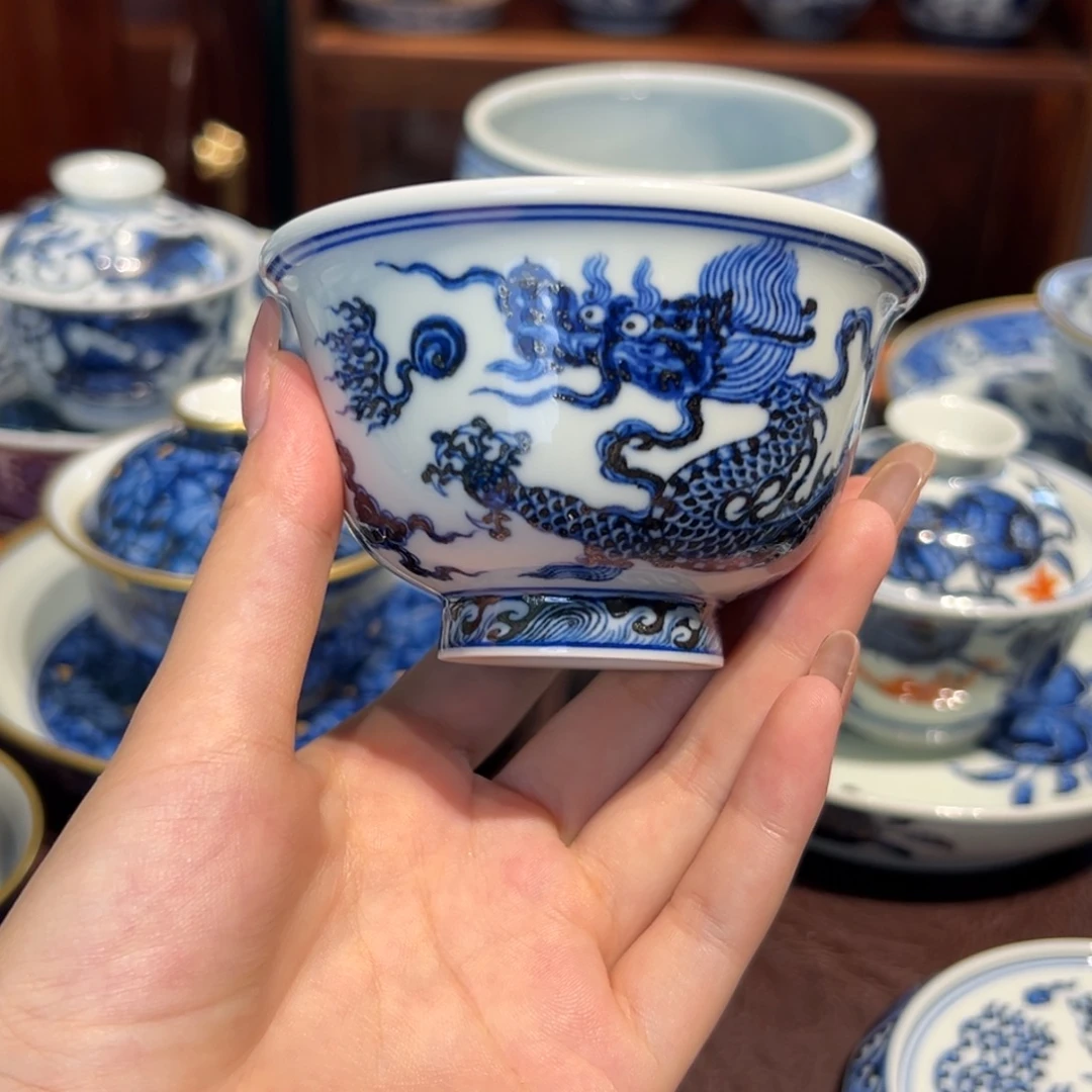 青花雯华堂手绘杯杯