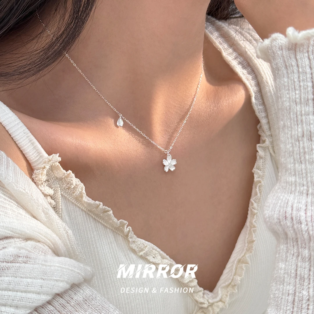 小麋人 坠链均足银 CX5912「春落」樱花朵吊坠项链女锁骨链时尚创意