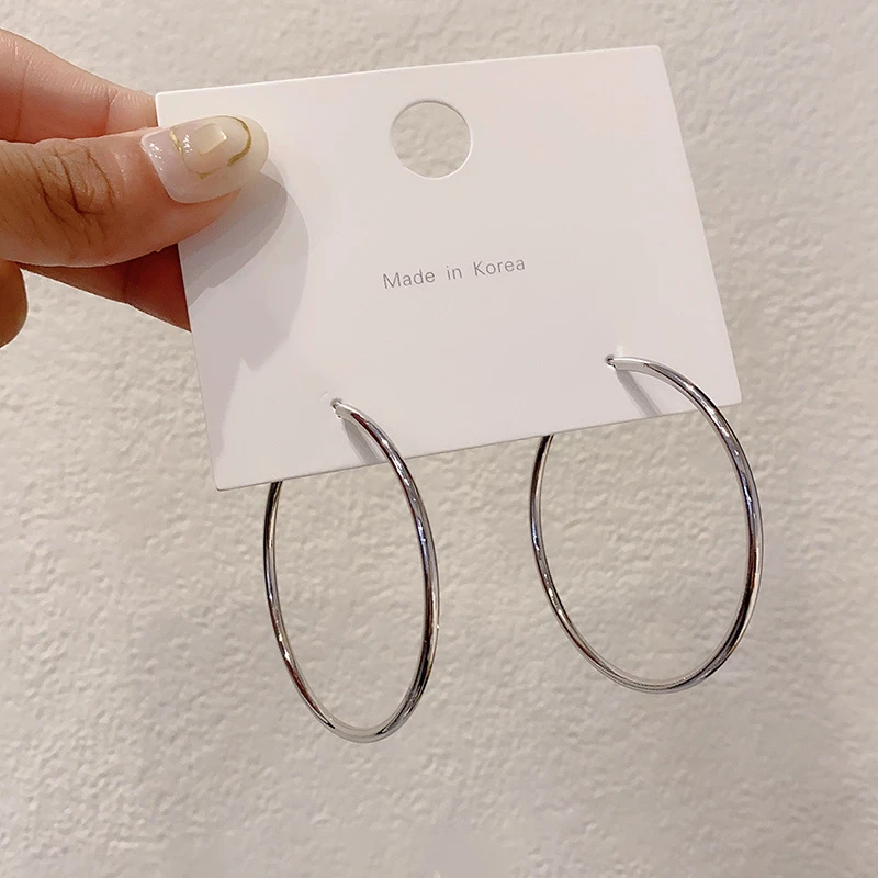 合金耳饰 大耳环圈圈款光面耳圈耳饰女欧美高级感百搭无耳洞耳夹