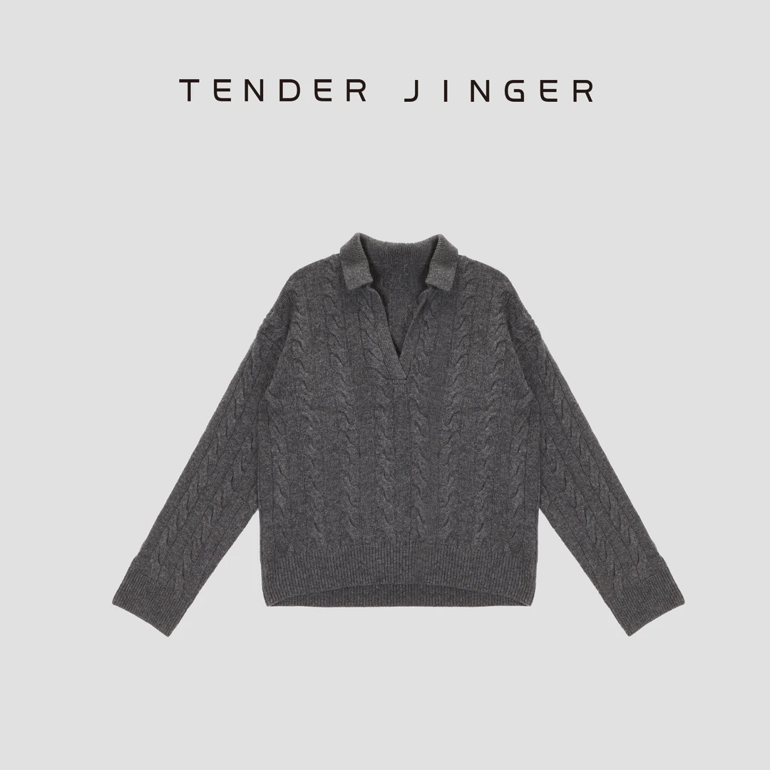 Tender Jinger【有钱有闲】老钱绞花羊毛 POLO针织衫T54DDD41166