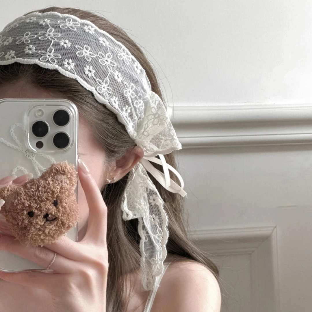 法式田园~温柔气质白色蕾丝蝴蝶结飘带发箍宽边日常外戴头箍头饰