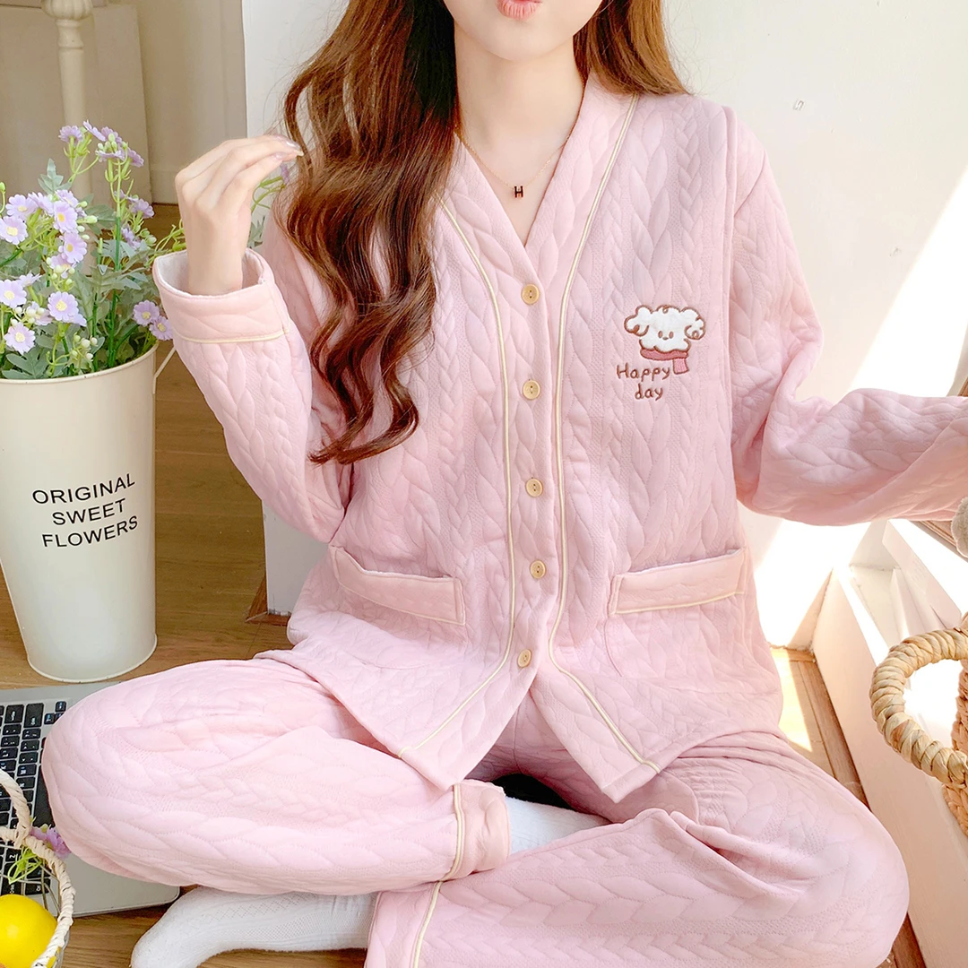 【秋冬-空气棉】带胸垫月子服纯棉加厚产后哺乳喂奶孕妇睡衣保暖