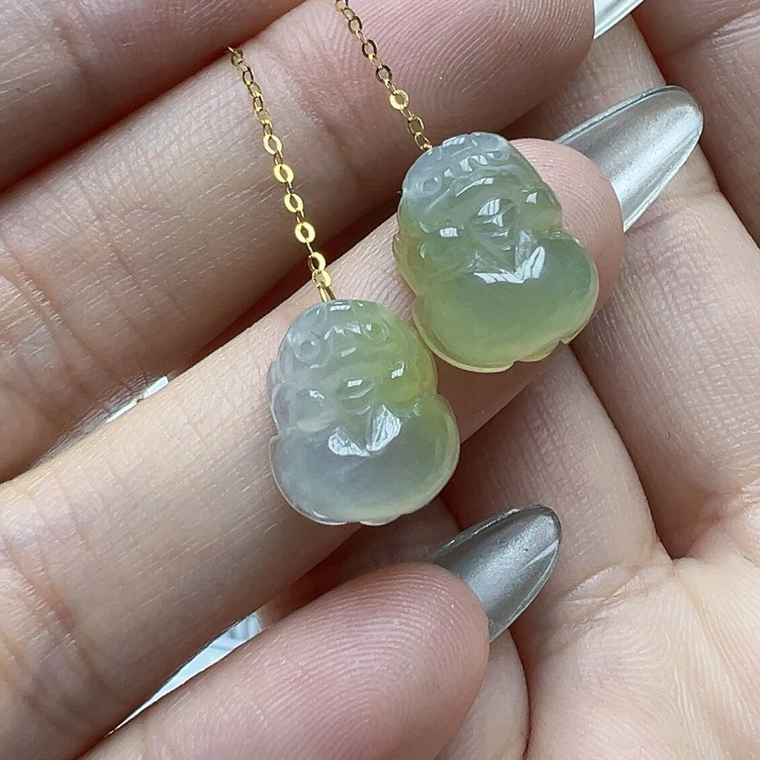 翡翠耳饰18K金镶嵌天然缅甸A货翡翠