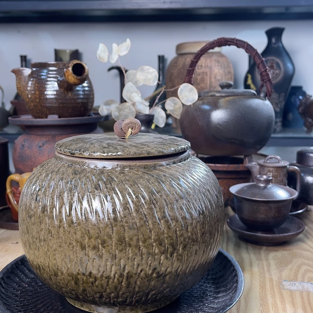 碟紫砂粗陶实用茶叶罐
