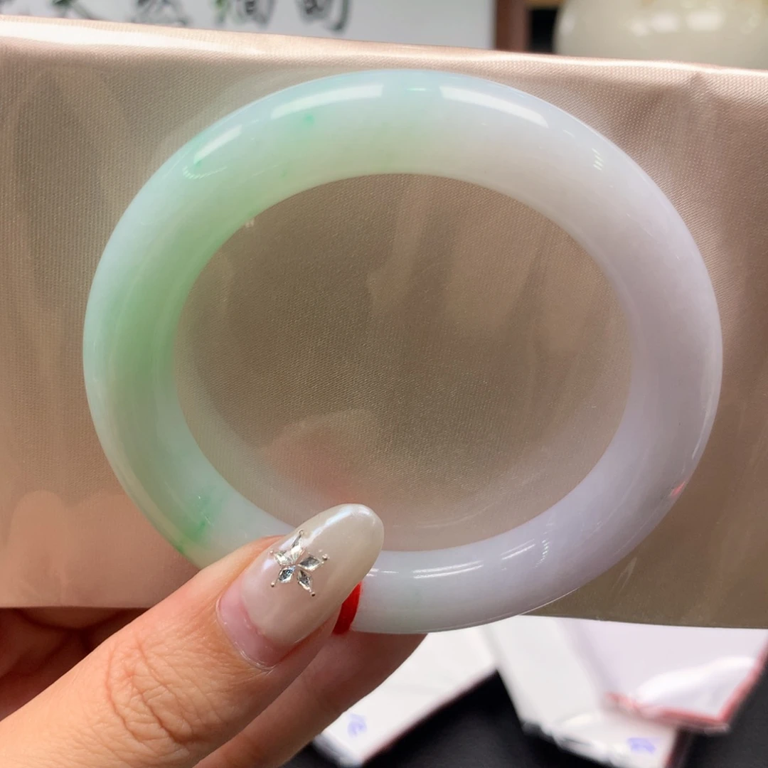 翡翠未镶嵌手镯春彩圆条09号