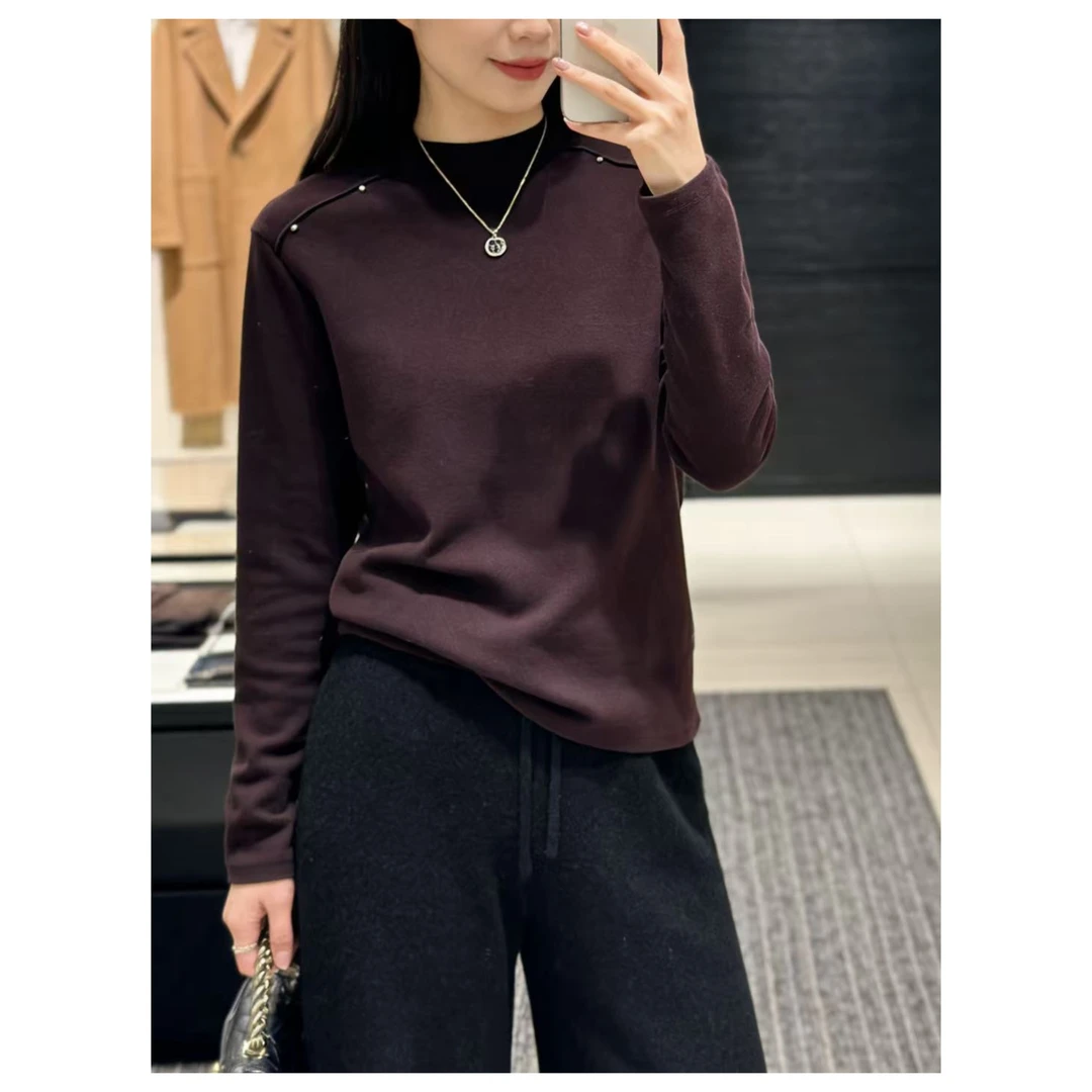 HK 胸92-150长57轻熟温柔套头拼读磨毛长袖打底保暖T恤上衣 4800