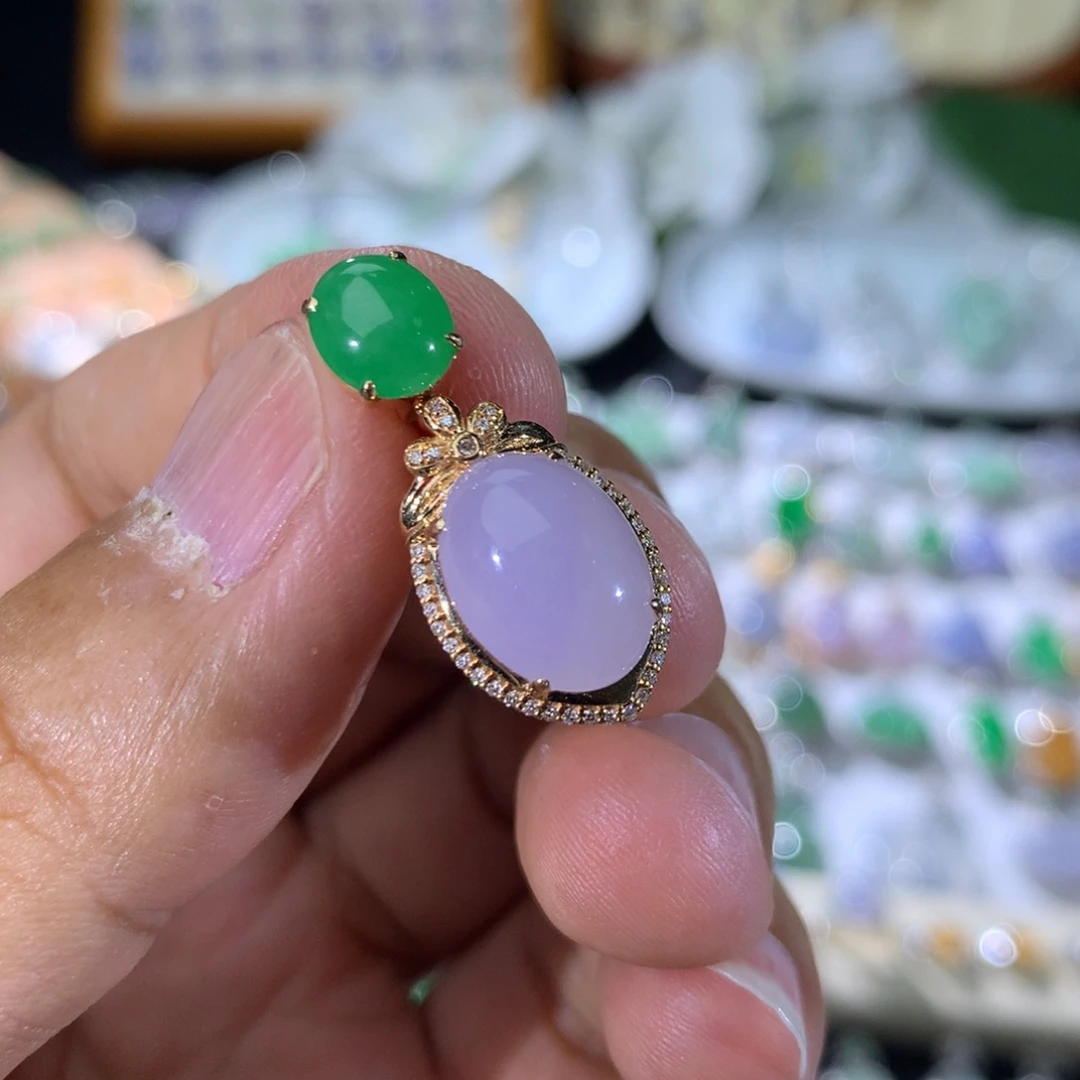 翡翠18K金镶嵌吊坠(不含链)