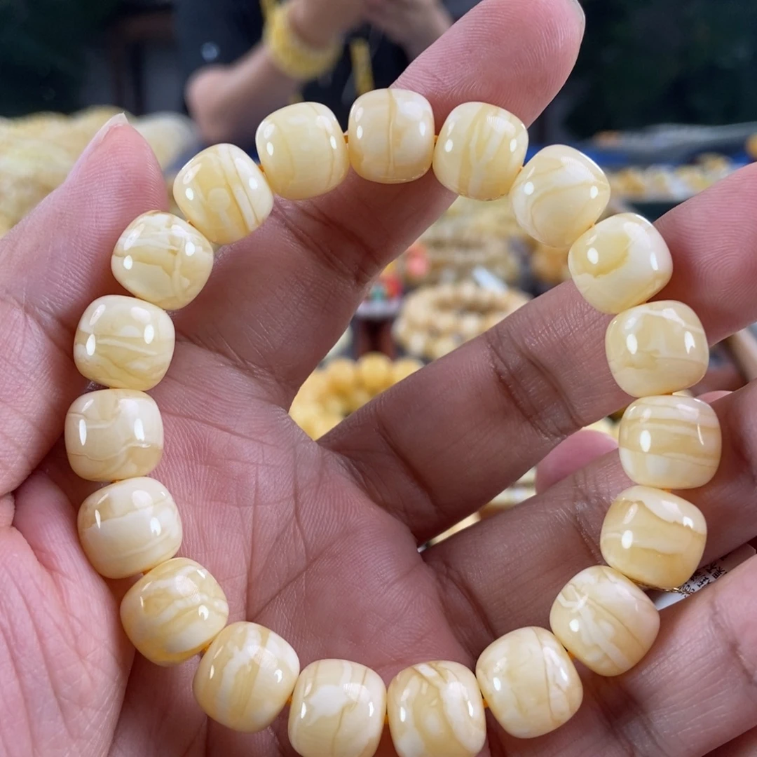 琥珀未镶嵌珠宝奇石12虎皮纹同料串20.24