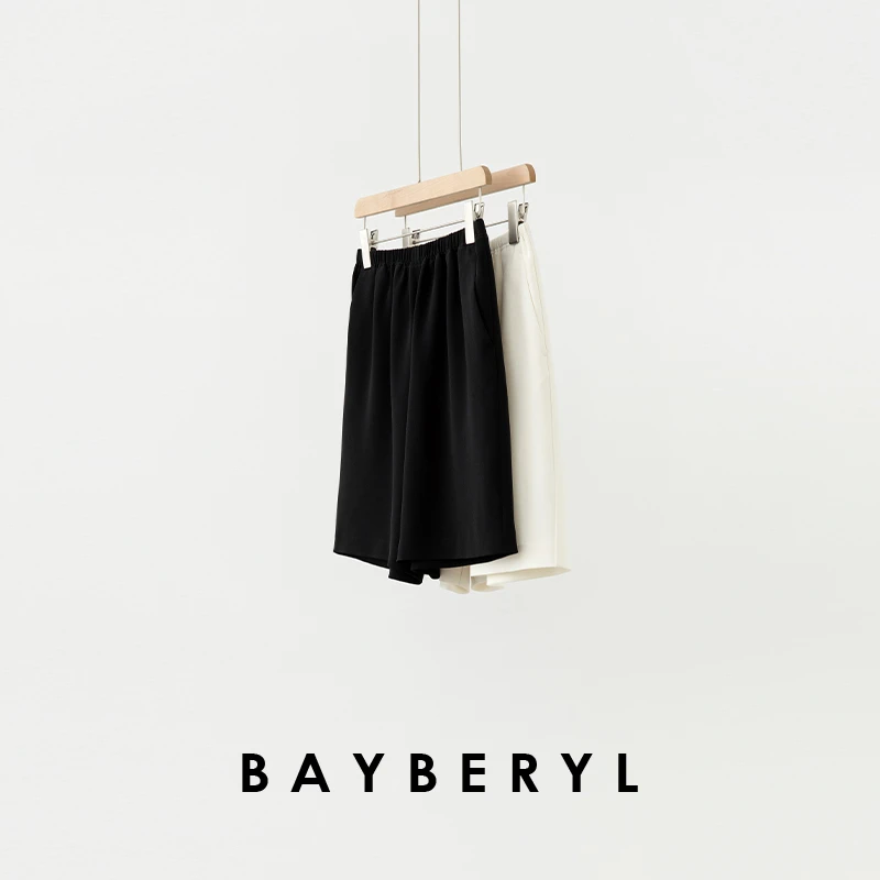 BAYBERYL老贝三醋短裤黑白松紧腰夏百搭干爽休闲裤XXK5G0802-7/30
