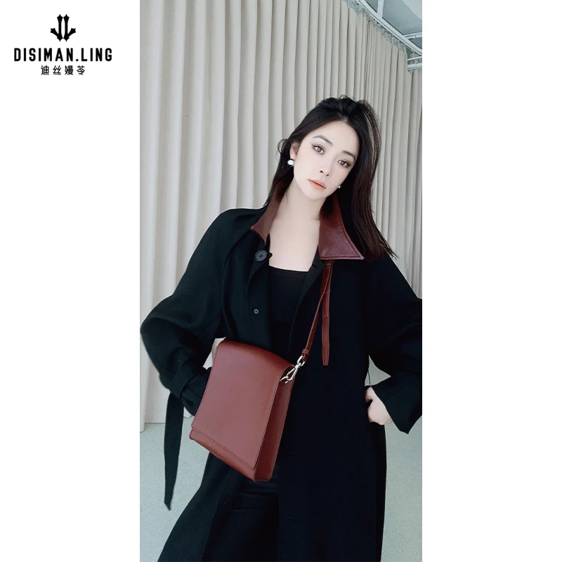 【迪丝嫚苓】100%羊毛黑色大衣时尚百搭小众优雅原创设计风秋冬保暖