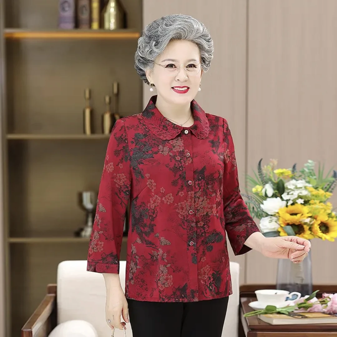 9395-中老年人妈妈装春秋衬衣翻领开衫上衣衣服衬衫A仓直播间