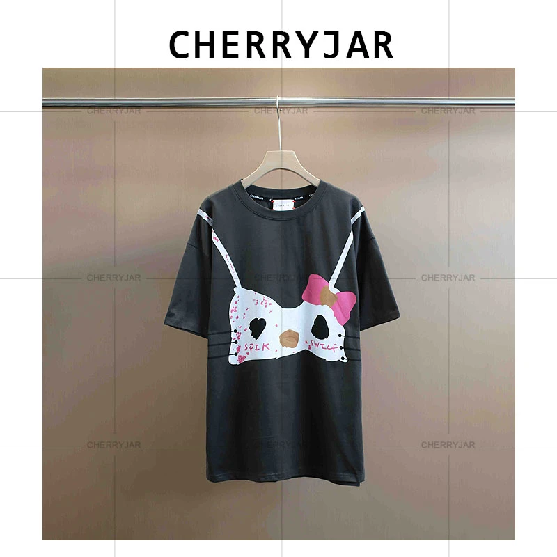 Cherryjar【25377】夏季新款宽松棉质卡通图案印花短袖T恤