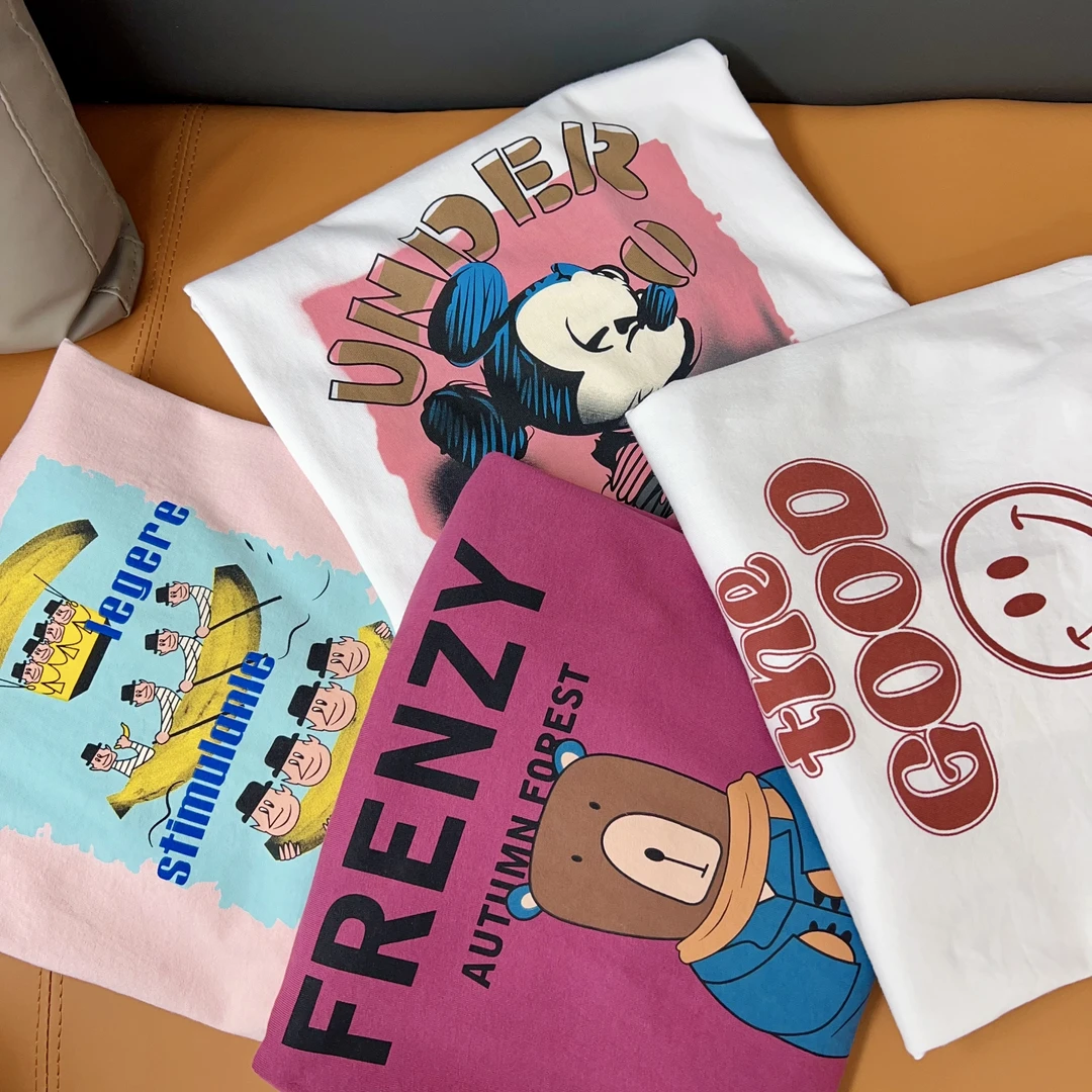 皇冠【300-349】夏季时尚大版宽松休闲百搭宽松T恤印花重工大版