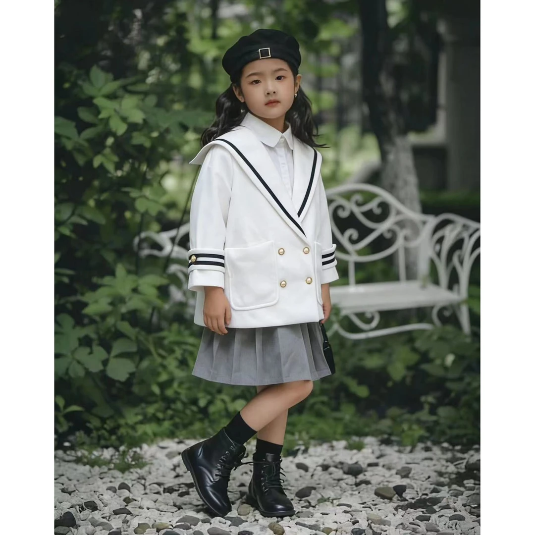 【米果妈】女童2025冬季海军领宽松外套(微染色介意勿拍)B5315