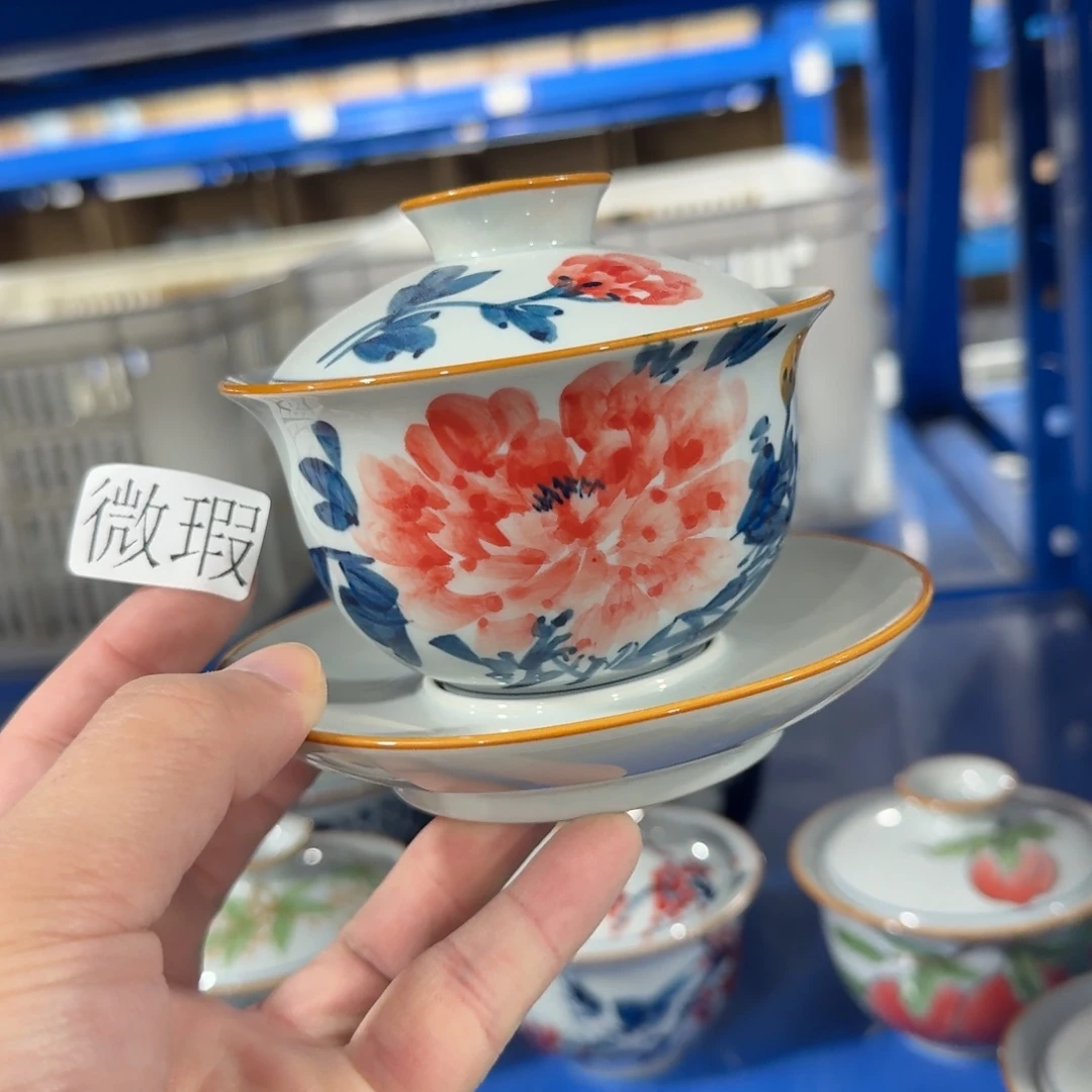 釉下手绘茶具微瑕