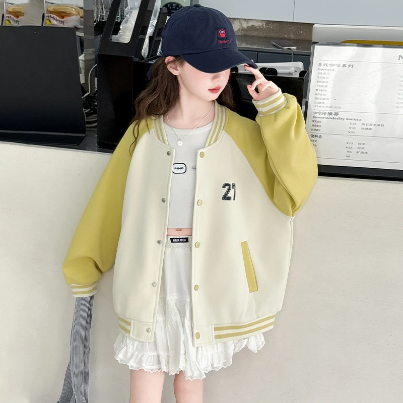 女大童外套春秋款2025新款女孩字母棒球服洋气时髦夹克初中生上衣
