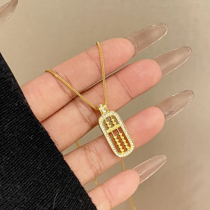 坠链均925银合成锆石 【算盘】精致百搭重工高级感轻奢项链A3976