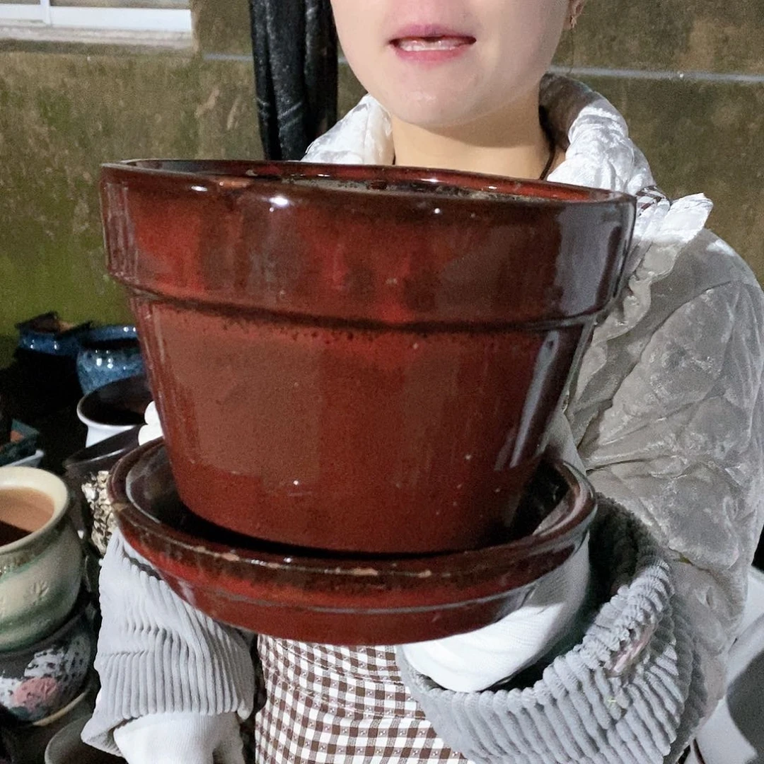 红泥花盆瑕疵口17高14