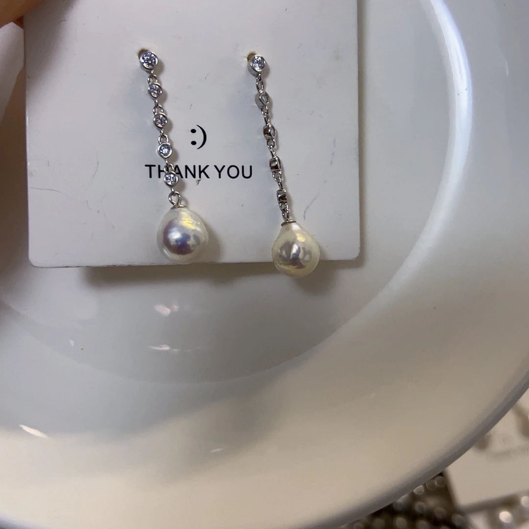 银S925镶嵌淡水珍珠耳饰