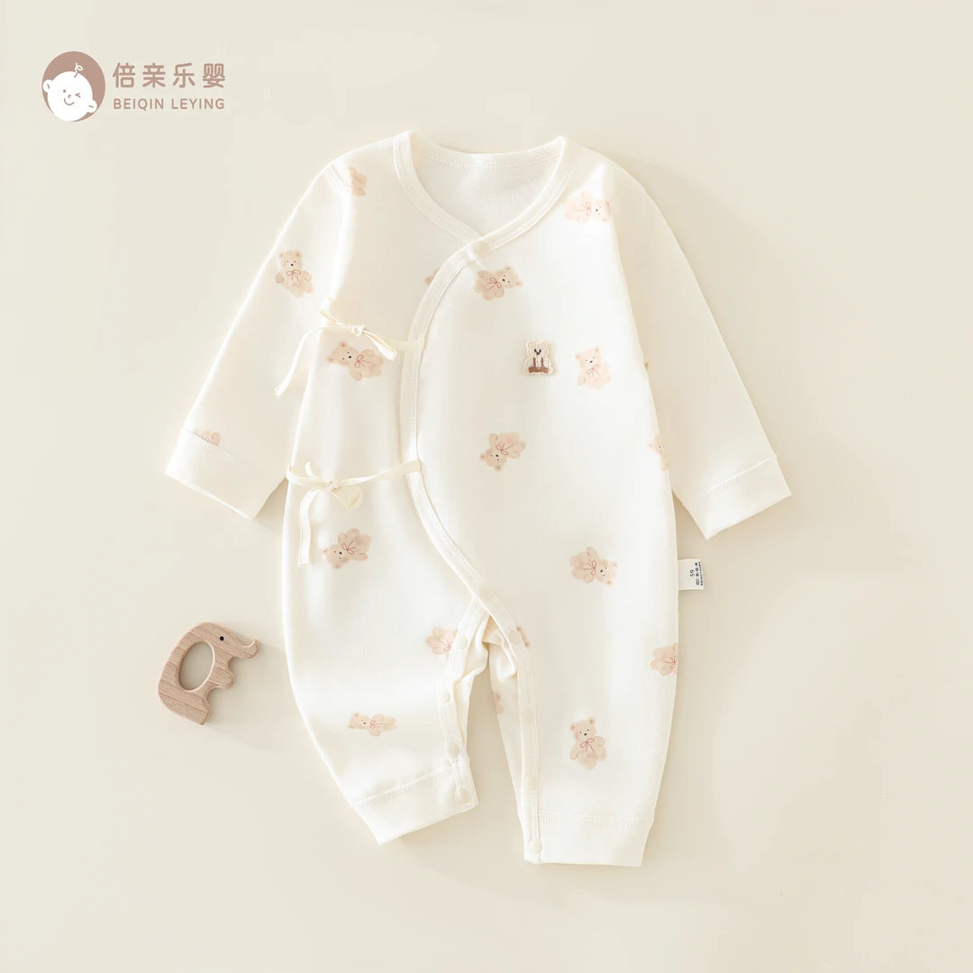 全棉纯棉新生儿蝴蝶衣春秋四季无骨A类新生婴儿和尚服连体衣