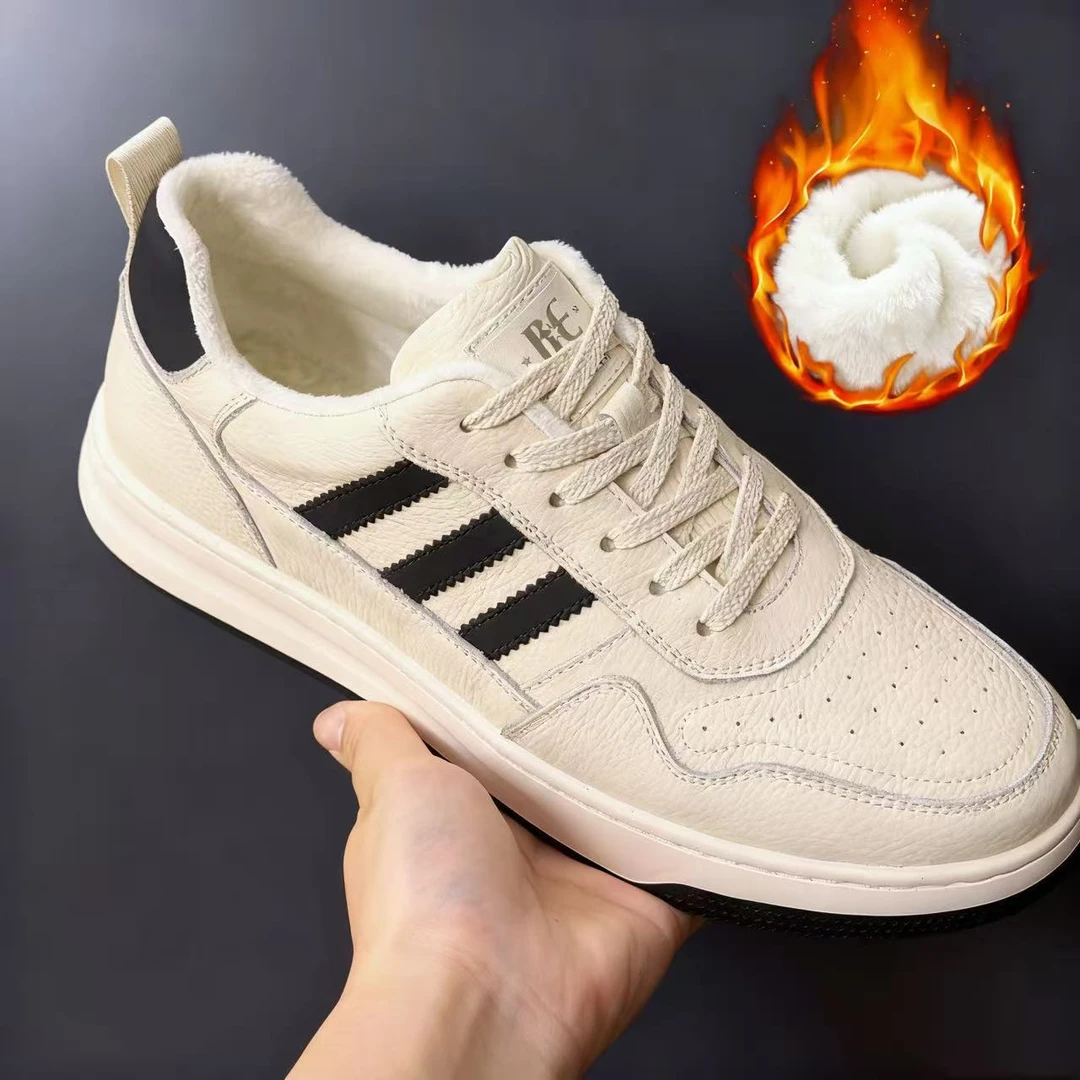 （低帮加绒）头层牛皮男鞋秋冬季旅游鞋休闲运动透气轻便M8019加绒