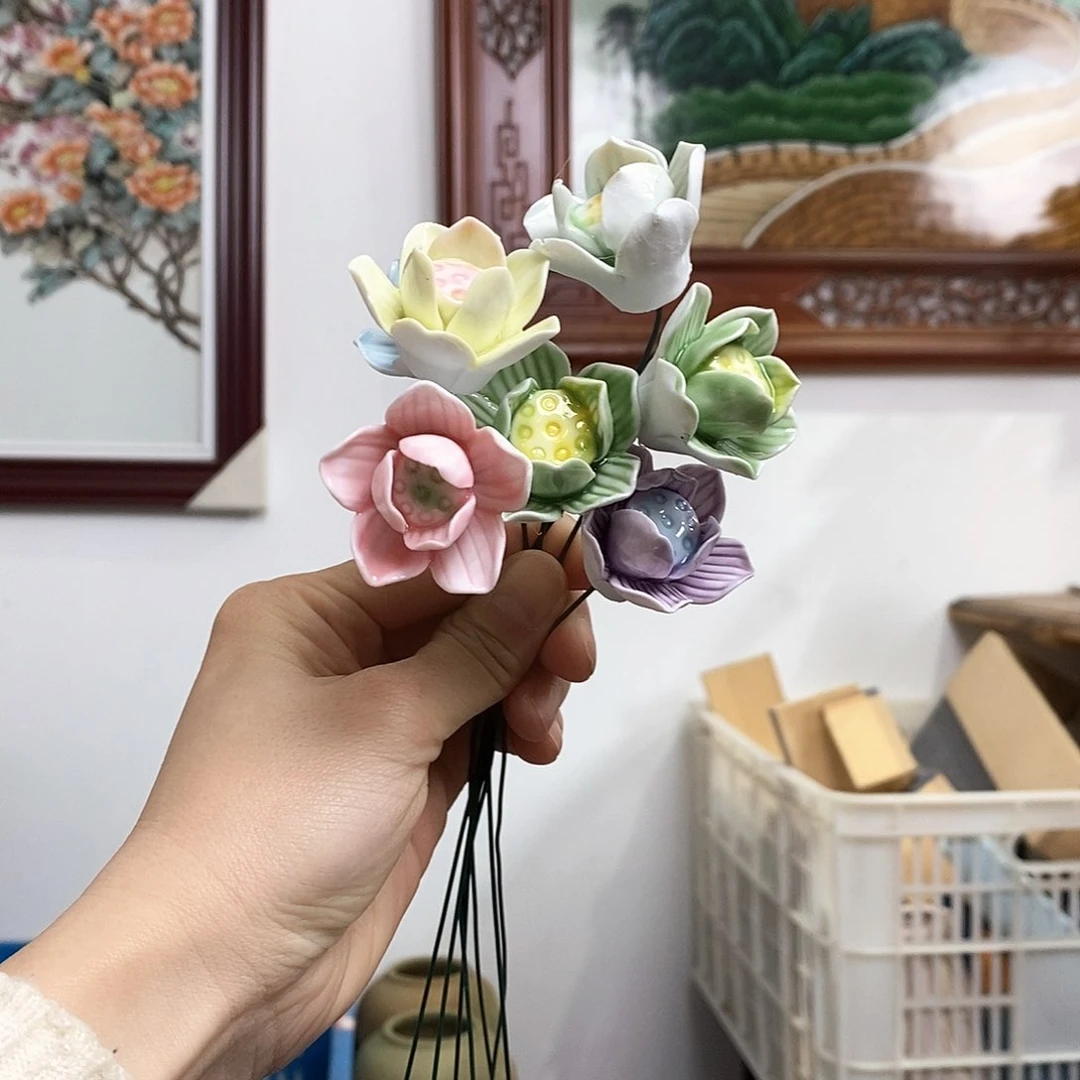 瓷片景德镇的陶瓷小花7支