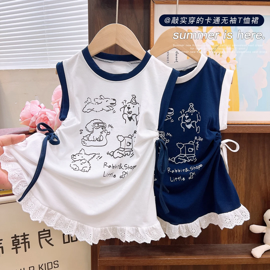 韩韩良品中大童可爱卡通无袖背心裙2025夏季新款时髦T恤裙DDM402