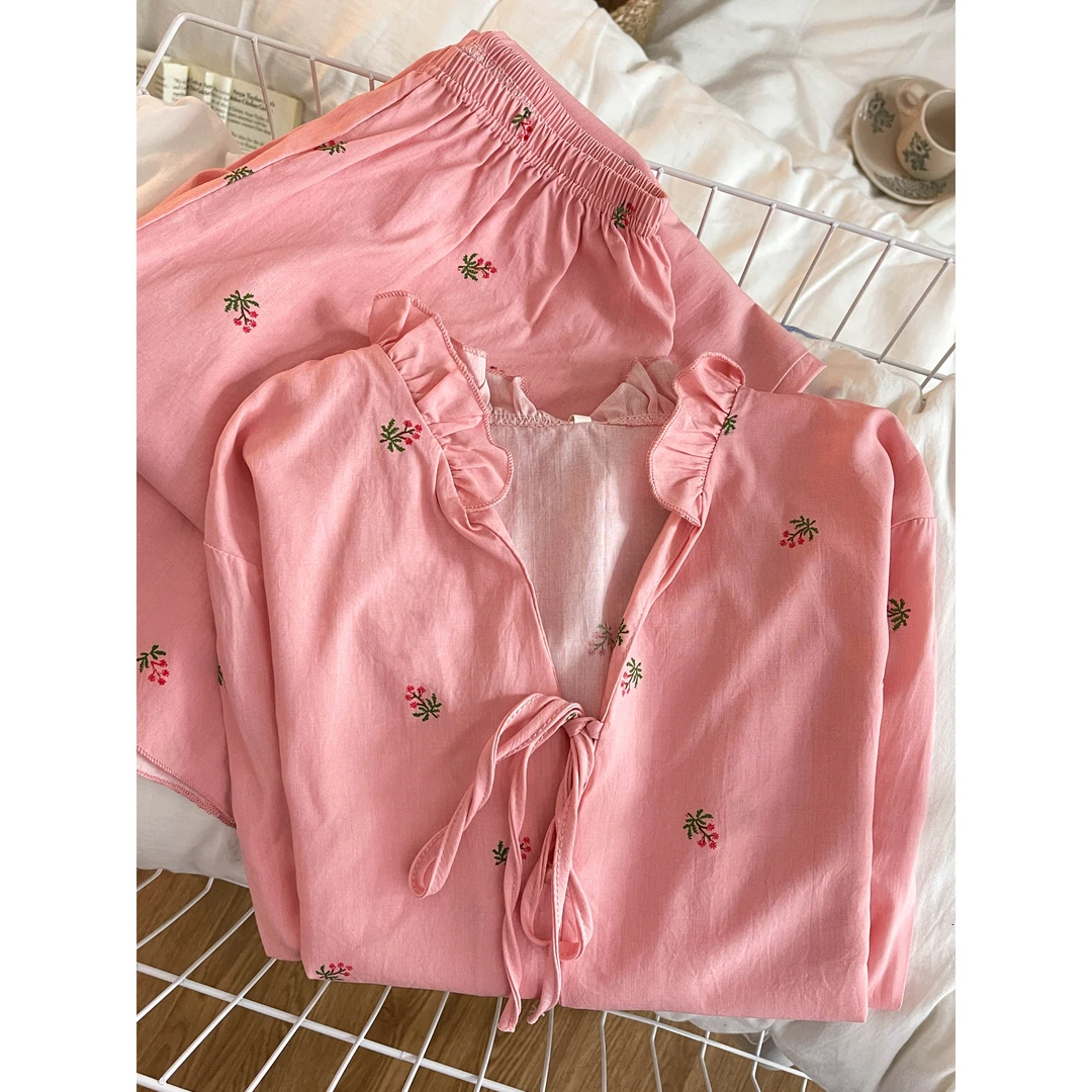 【粉嫩碎花】法式高级感甜美少女感睡衣套装女春秋柔软亲肤家居服