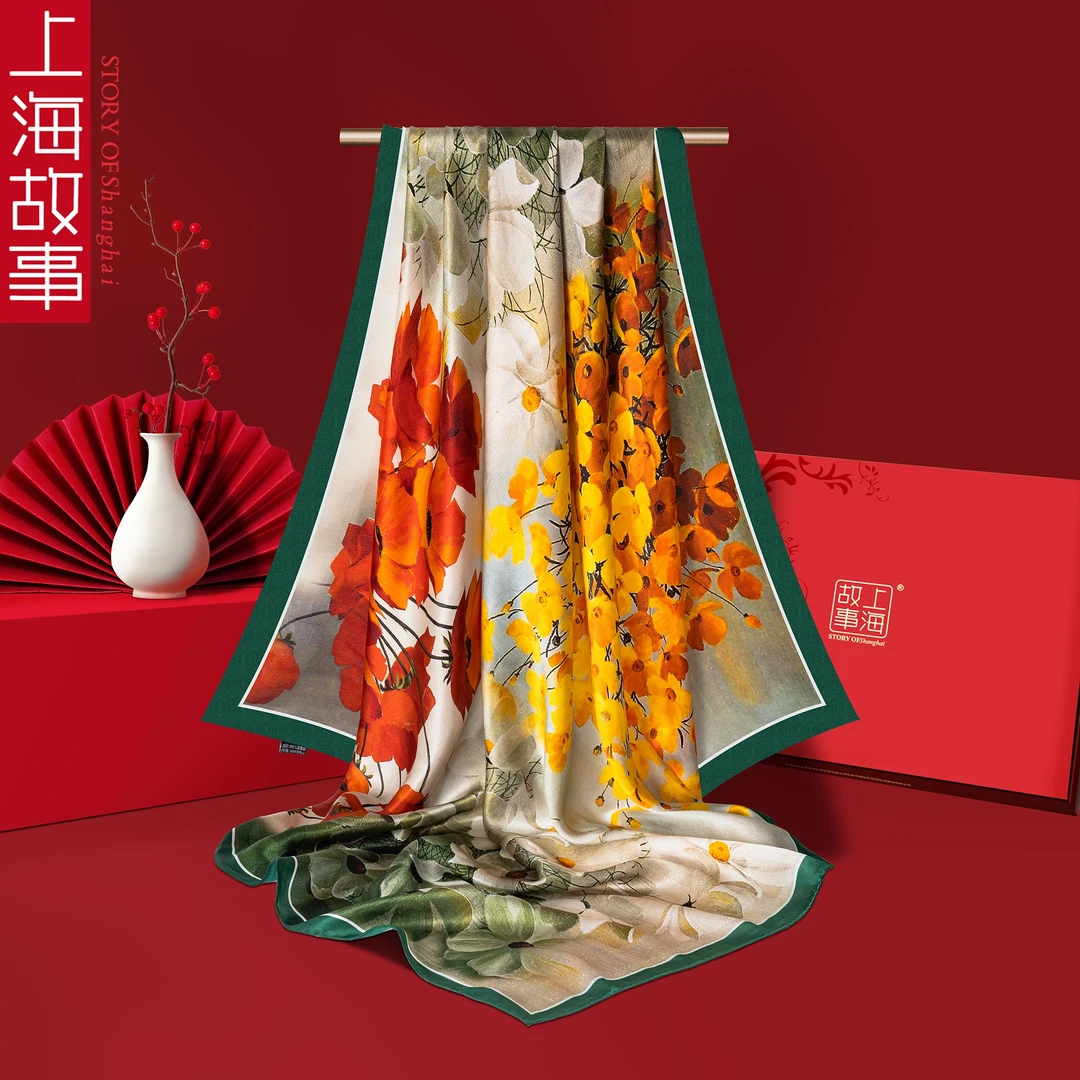 【上海故事】花满四时时尚百搭桑蚕丝气质高档真丝100%桑蚕丝