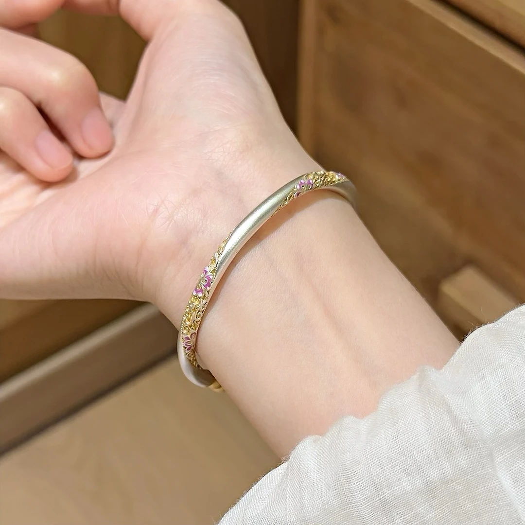 探窗银新中式复古精致手工珐琅彩葫芦银手镯送礼物轻奢时尚百搭