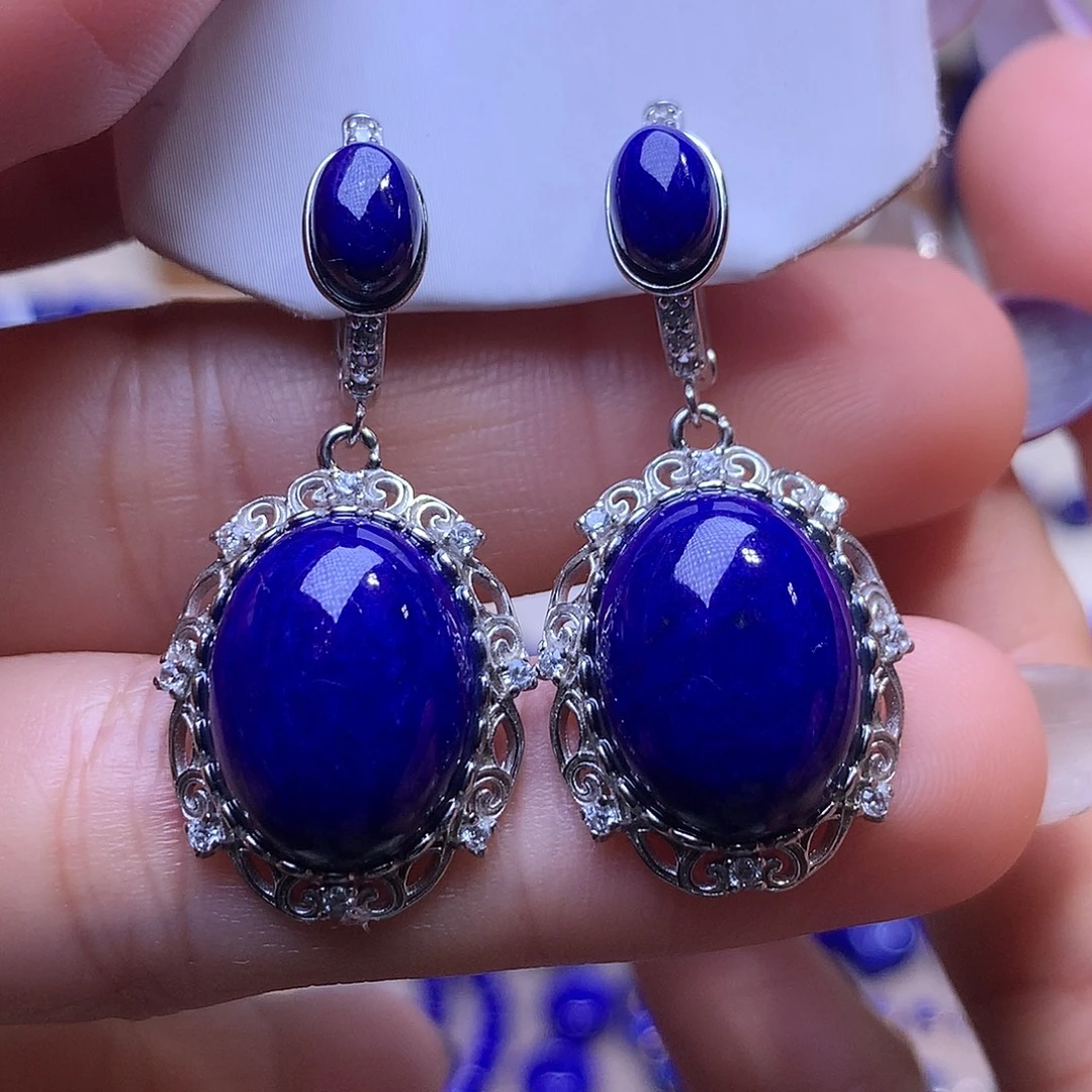 青金石银S925镶嵌耳饰21.3