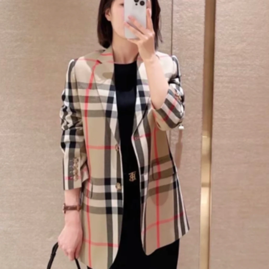 99新 BURBERRY/博柏利 格纹翻领单排扣西装外套 /UK8码/A03392