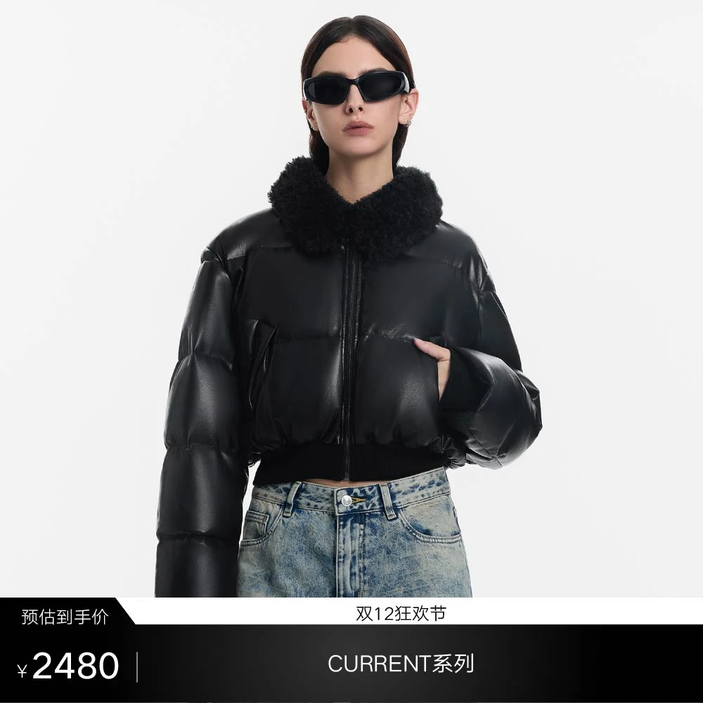 CALLED BACK【暮色古堡】百搭休闲时尚气质黑色毛领宽松羽绒服