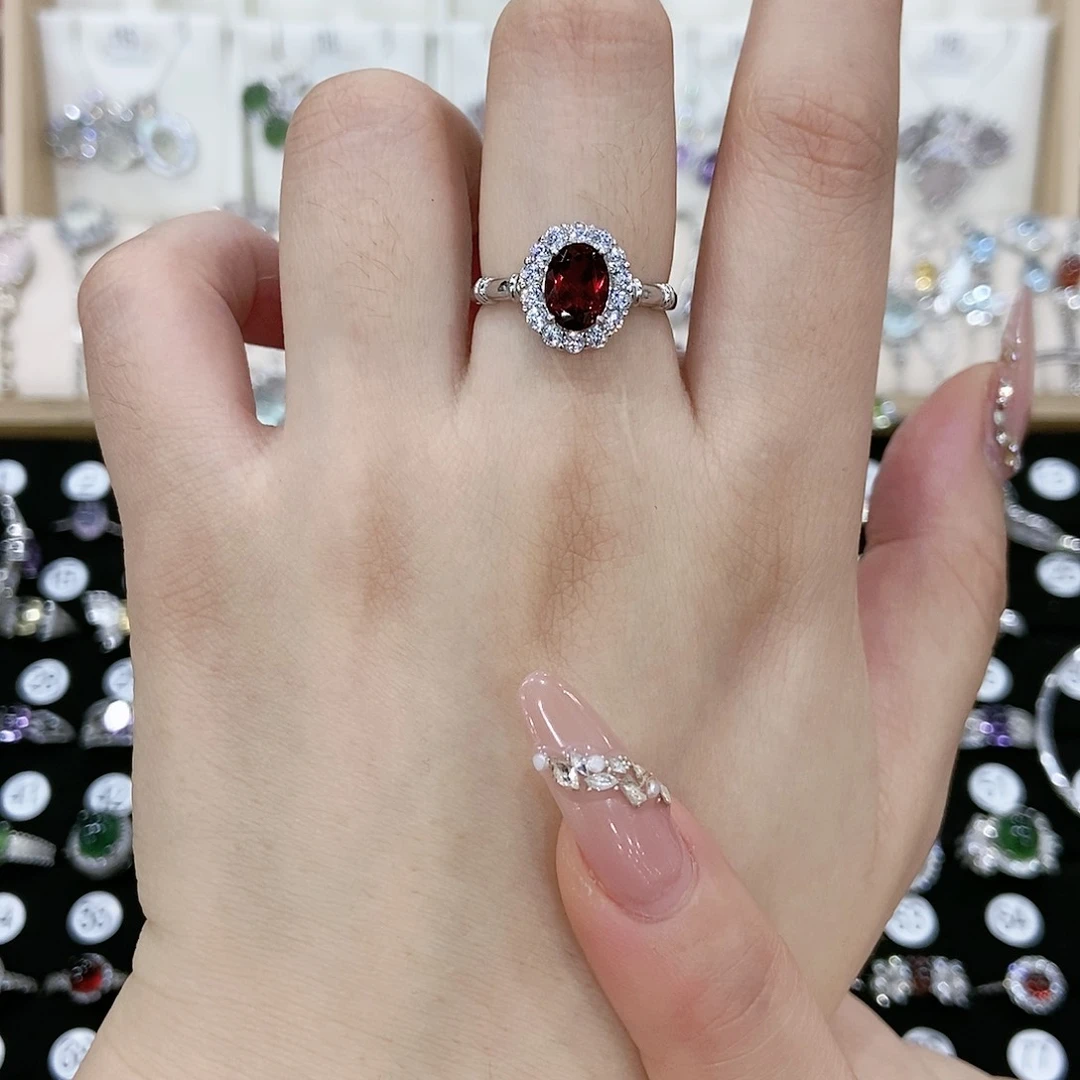 爱***）石榴石戒指银S925镶嵌