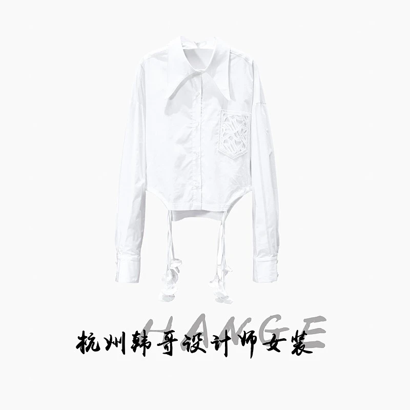 【韩哥女装】设计师高定面料欧货小众轻奢白色休闲衬衫6769