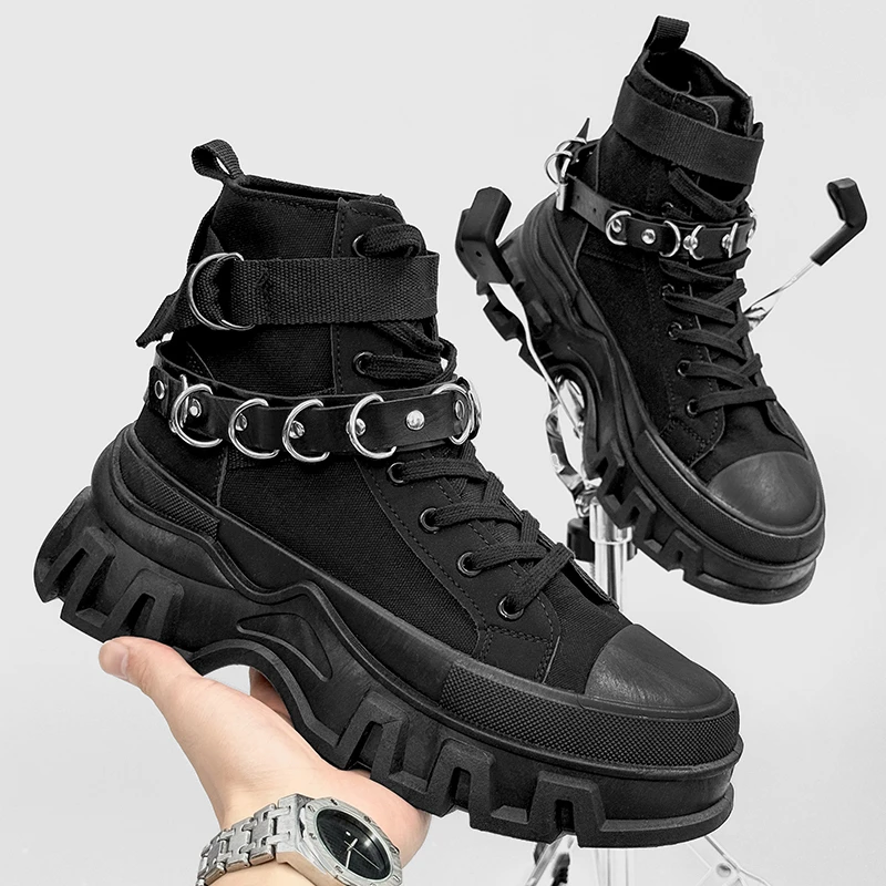 2025秋冬新款高帮鞋子男款潮流百搭厚底增高板鞋学生休闲情侣潮鞋