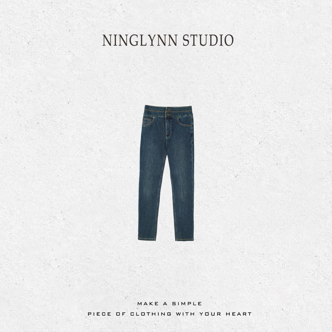NINGLYNN STUDIO 水洗蓝百搭休闲九分直筒牛仔裤子 360302