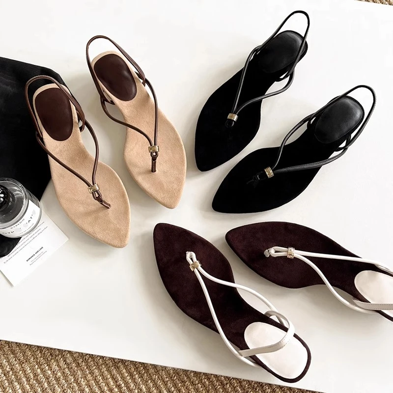 羊皮版！凉鞋女款2025新款法式尖头小众设计感可两穿低跟夹趾凉拖