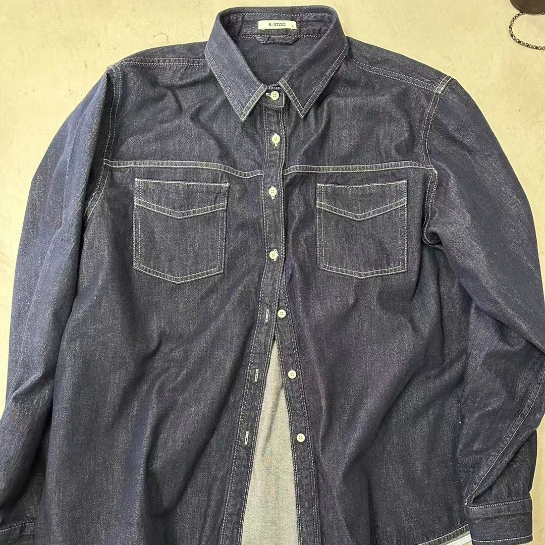 大禾自制：原牛色设计感牛仔衬衫双口袋