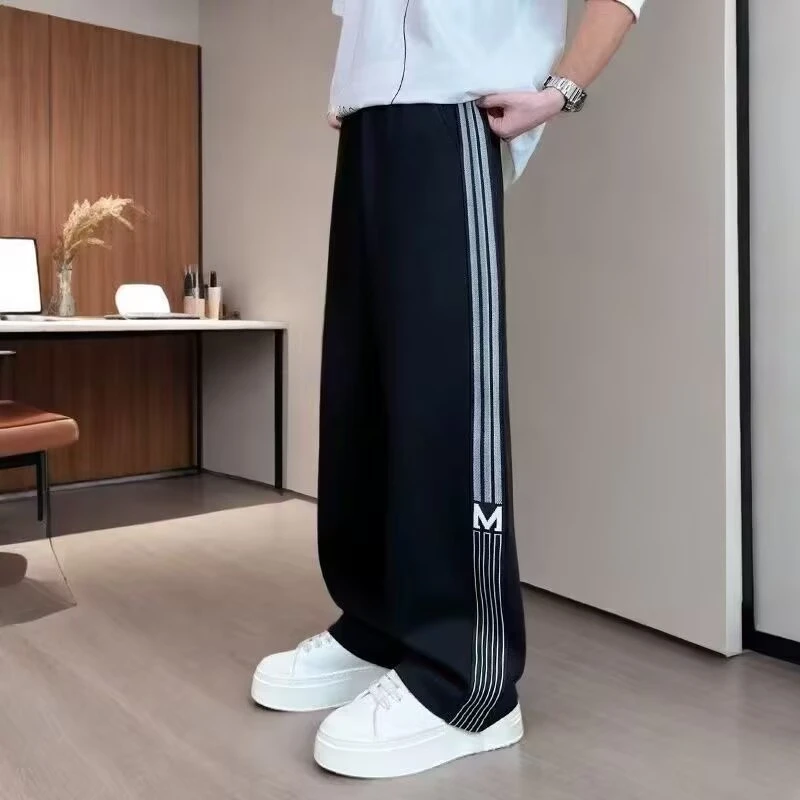 裤子男春夏季宽松直筒阔腿运动男款休闲裤青少年美式潮流条纹卫裤