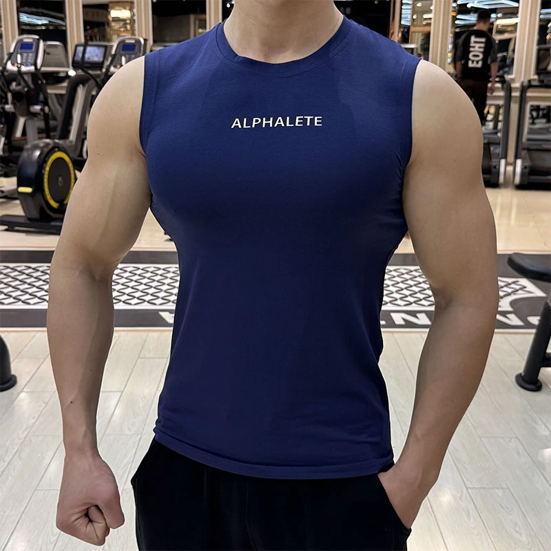 美式运动背心男弹力跑步健身训练无袖字母修身坎肩T恤休闲打底衫