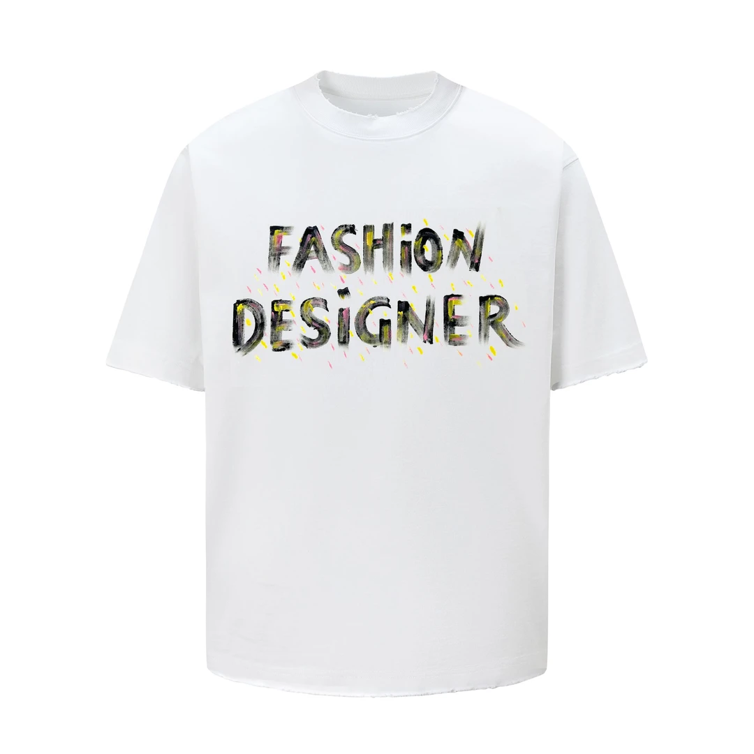 夏季潮流时尚个性美式街头嘻哈手绘涂鸦重磅纯棉短袖T恤印花