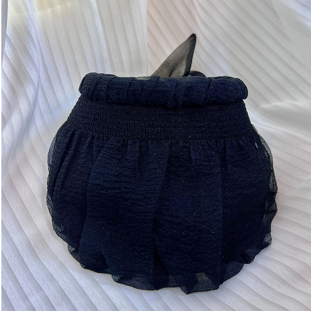 夏季仙女网纱蓬蓬感蕾丝蝴蝶结空顶帽遮阳防晒帽透气（深圳货黑色