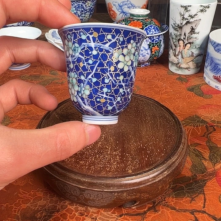 杯子陶元煦窑冰梅描金闻香杯